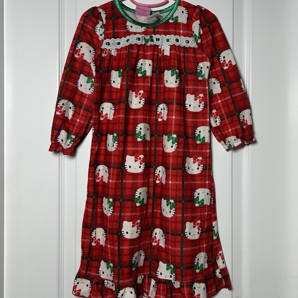 Hello Kitty Sanrio Toddler Girls' Red Plaid Christmas Holiday Night Granny Gown